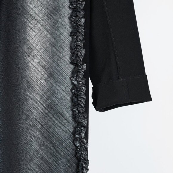 Marie Saint Pierre Black & Metallic Blue Ruffle Ponte Open-Front Coat - Picture 5 of 9